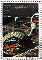 Postage stamp Umm al-Quwain 1972 Moon Base, Artist?s Vision