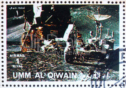 Postage stamp Umm al-Quwain 1972 Astronaut on the Moon
