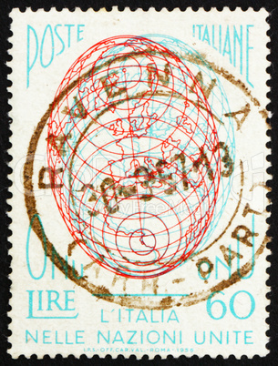 Postage stamp Italy 1956 Globe, Italy?s admission to the UN