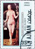 Postage stamp Ajman 1970 Eve by Albrecht Durer