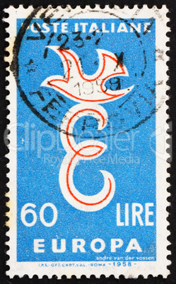 Postage stamp Italy 1958 E and Dove, European Integration
