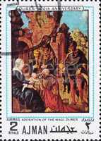 Postage stamp Ajman 1970 Adoration of the Magi by Albrecht Durer