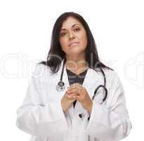 Concerned Female Hispanic Doctor or Nurse