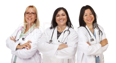 Three Female Doctors or Nurses on White