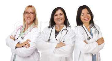 Three Female Doctors or Nurses on White