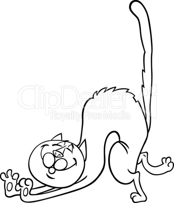 stretching cat cartoon for coloring