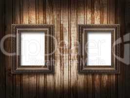 two picture frames on a wooden background grunge