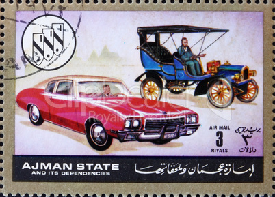 Postage stamp Ajman 1972 Chevrolet, Cars Then and Now