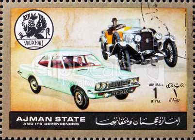 Postage stamp Ajman 1972 Vauxhall, Cars Then and Now