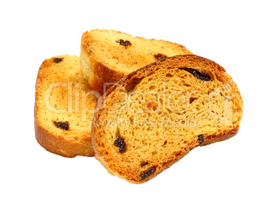 group of sweet tasty rusks with raisins isolated on white backgr