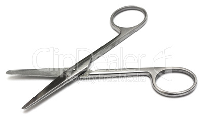 Metal medical shears on a white background