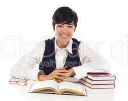 Smiling Mixed Race Female Student with Books Isolated