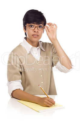 Pretty Mixed Race Young Adult Female Student at Table