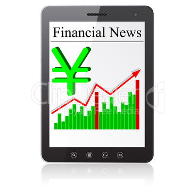 Financial News yena on Tablet PC. Isolated on white.