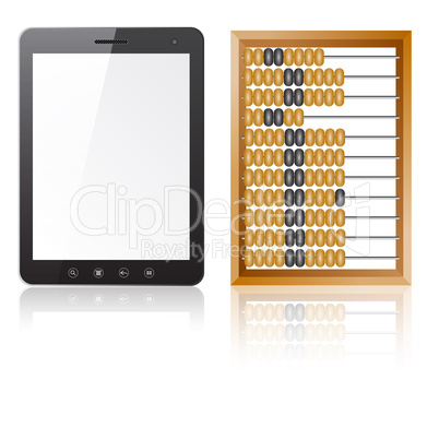 Tablet PC computer with blank screen with abacus