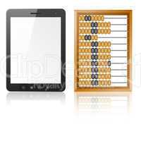 Tablet PC computer with blank screen with abacus