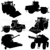 Agricultural vehicles silhouettes set.