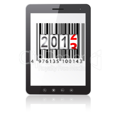 Tablet PC computer with 2013 New Year counter, barcode