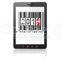 Tablet PC computer with 2013 New Year counter, barcode