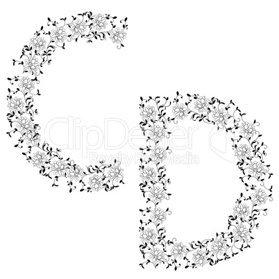 Hand drawing ornamental alphabet. Letter CD