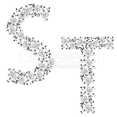 Hand drawing ornamental alphabet. Letter QR