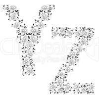 Hand drawing ornamental alphabet. Letter WJ