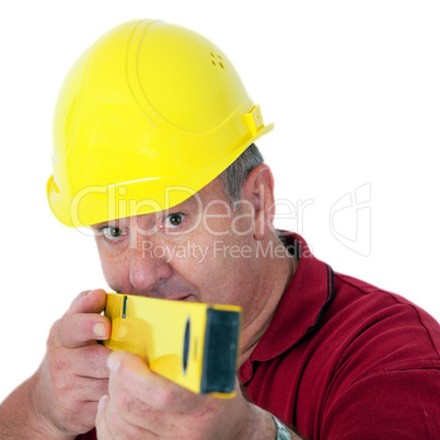 Construction worker with level