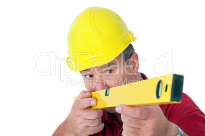 Construction worker with level