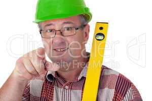 Construction worker with level