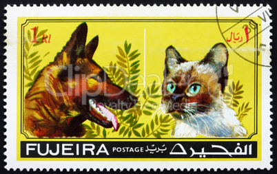 Postage stamp Fujeira 1971 Dog and Cat, Pets