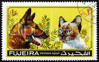 Postage stamp Fujeira 1971 Dog and Cat, Pets
