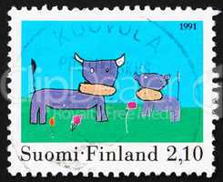 Postage stamp Finland 1989 Cows Grazing