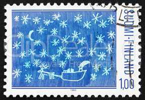 Postage stamp Finland 1983 Santa, Reindeer, Sled and Gifts