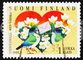 Postage stamp Finland 1993 Heart and Bird with Letter