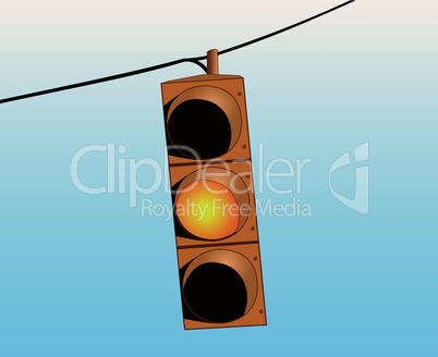 Traffic lights on the wire yellow