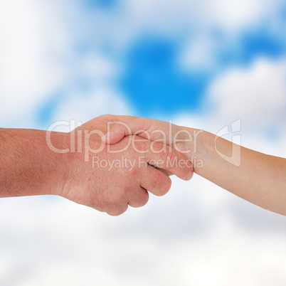 Man and woman shake hands