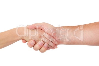 Man and woman shake hands