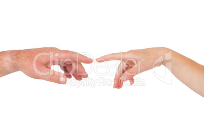 Two hands reach each other in