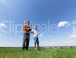 Two Man controls RC gliders