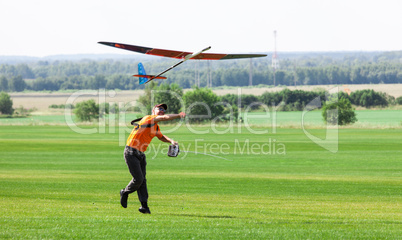 Man launches into the sky RC glider