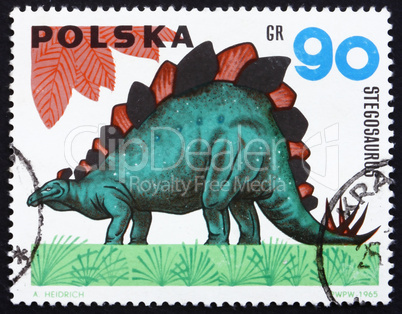 Postage stamp Poland 1965 Stegosaurus, Dinosaur