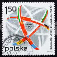 Postage stamp Poland 1976 Atom Symbol and Flags