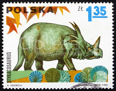 Postage stamp Poland 1965 Styracosaurus, Dinosaur