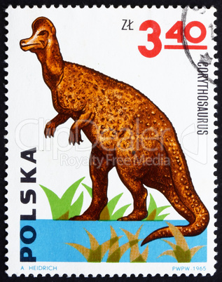Postage stamp Poland 1965 Corythosaurus, Dinosaur