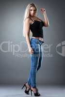 sexy Beautiful woman posing in jeans