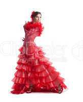 woman flamenco dancer in red costume isolated