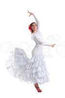 woman flamenco dancer in white costume isolated