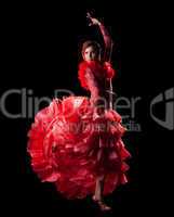woman dance spain flamenco in red oriental costume