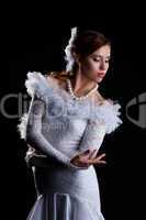 Pretty woman portrait in white flamenco costume