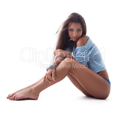 sexy girl with long hairs marine style cloth